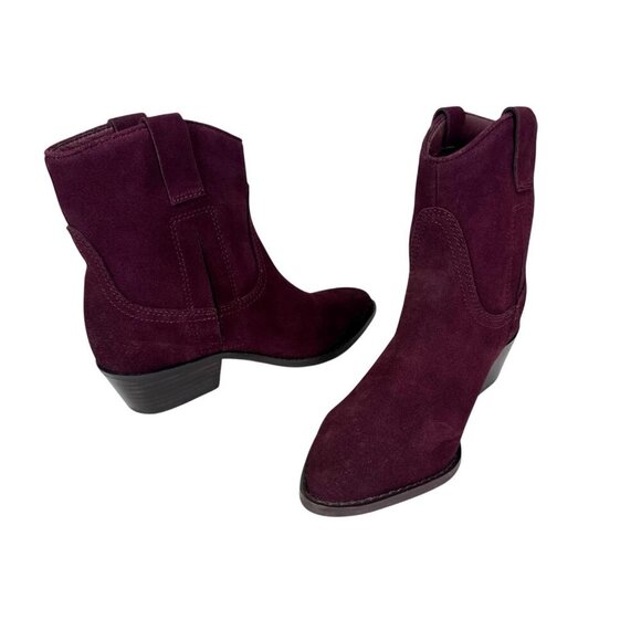 Lucky Brand Women's 6 Ankle Bootie Boot Suede Leather Western Cherry New/Sample - Picture 2 of 14